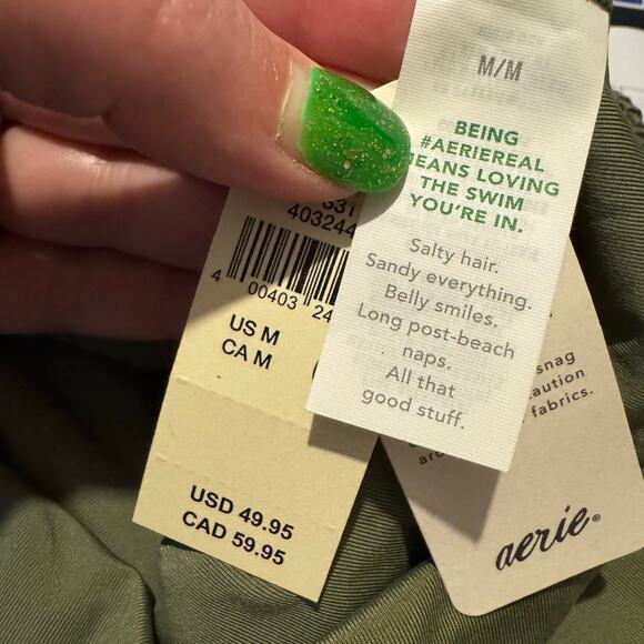 NWT Aerie Shimmery Crinkle Birthday Scoop Cheekiest One Piece‎ Swimsuit Green M - Picture 7 of 8